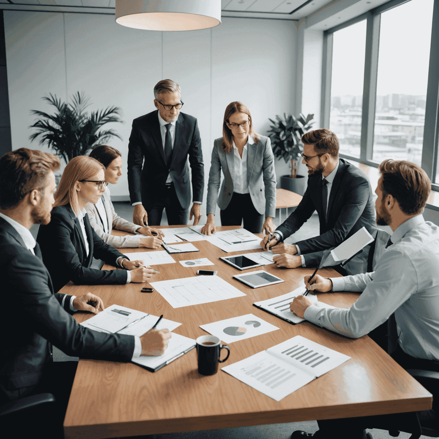 Business team discussing strategic planning around a conference table